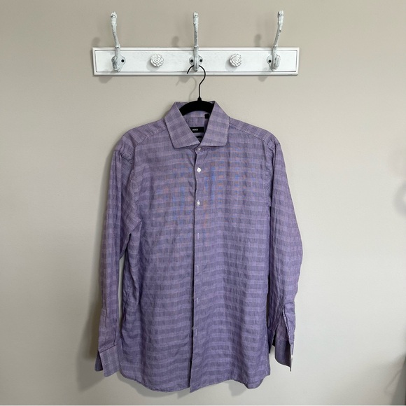 Men’s Boss Purple Windowpane Button Down Dress Shirt - 16 Sharp Fit - Picture 1 of 9